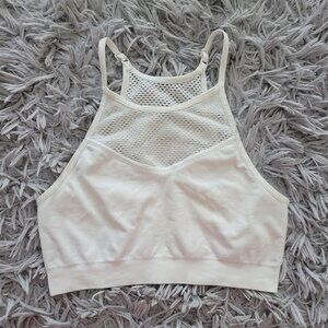 White Mesh Accented Sports Bra